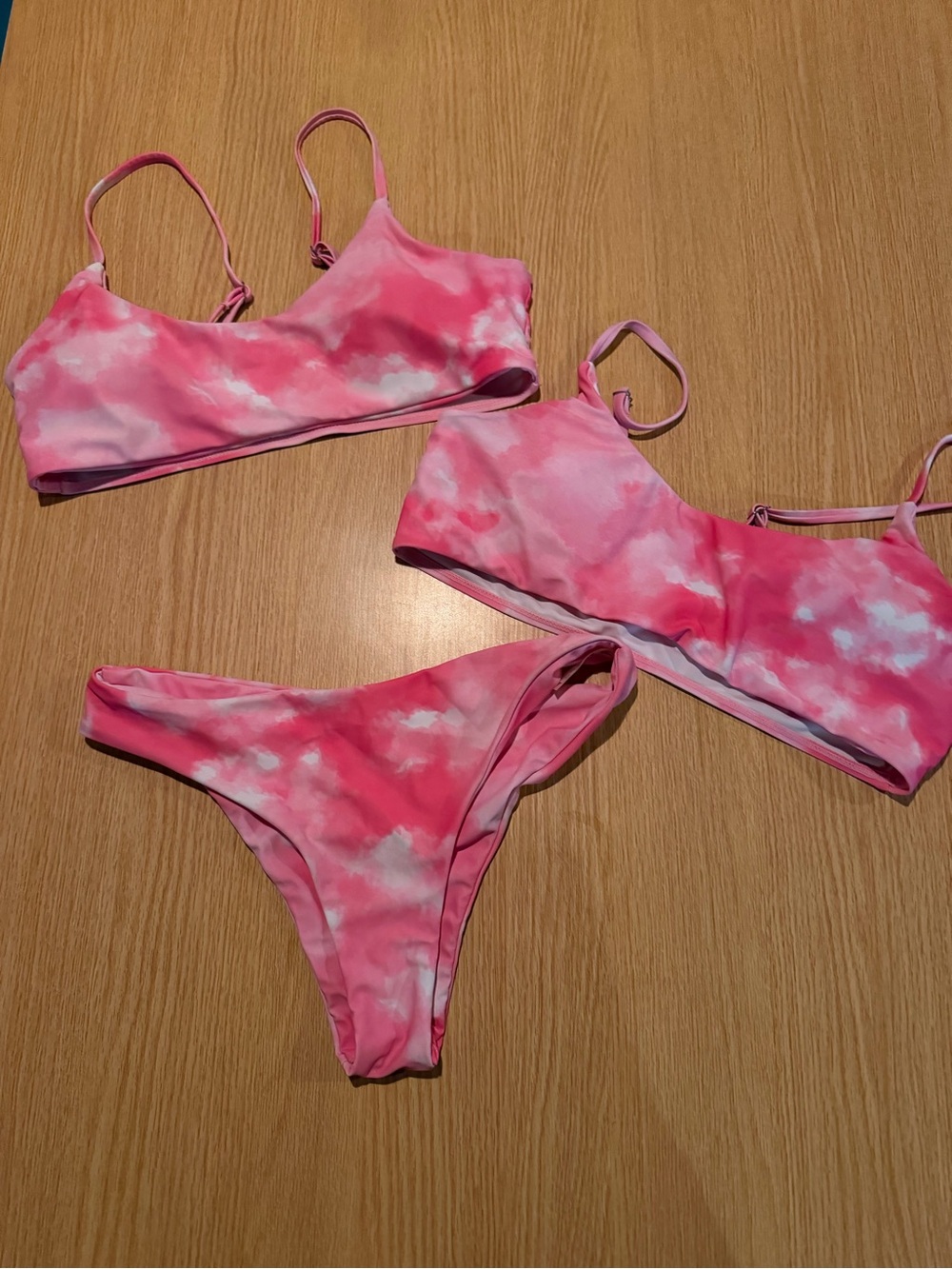 Pink Tie-Dye Two-Piece Swim Set—medium set and extra top in size large
